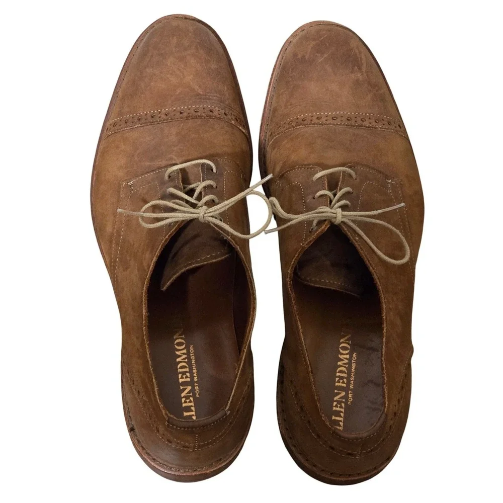 Allen Edmonds Port Washington Men 13 D Shoes Tan Brown Leather Dress Oxford